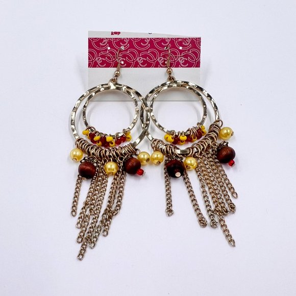 NWT - Charming Charlie - Yellow & Red Beaded Chandelier Fishhook Earrings - Picture 4 of 6